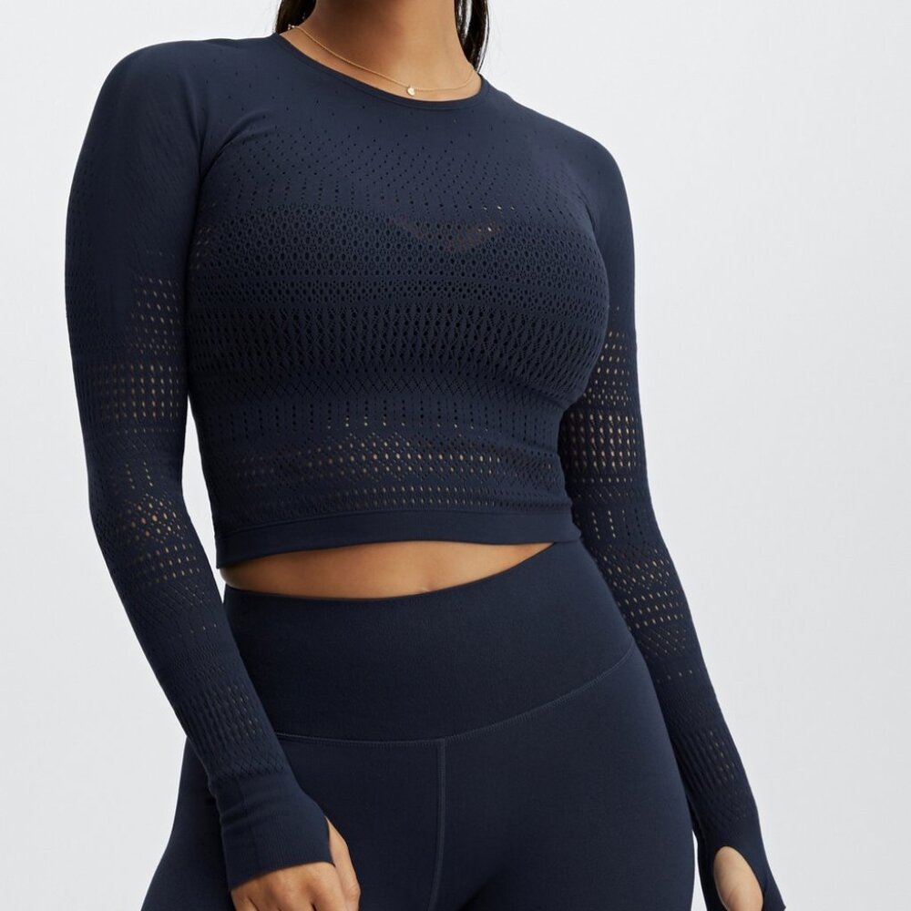 Fabletics Briella Macrame SculptKnit Long Sleeve Top - Size Small